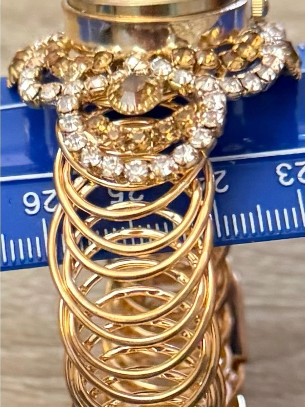 Gold Rhinestone Floral Stretch Bracelet Watch New